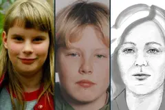 Ungeklärte Mordfälle in Hessen: Melanie Frank (l.), Tristan Brübach (m.), und die Phantomzeichnung einer unbekannten Frau.